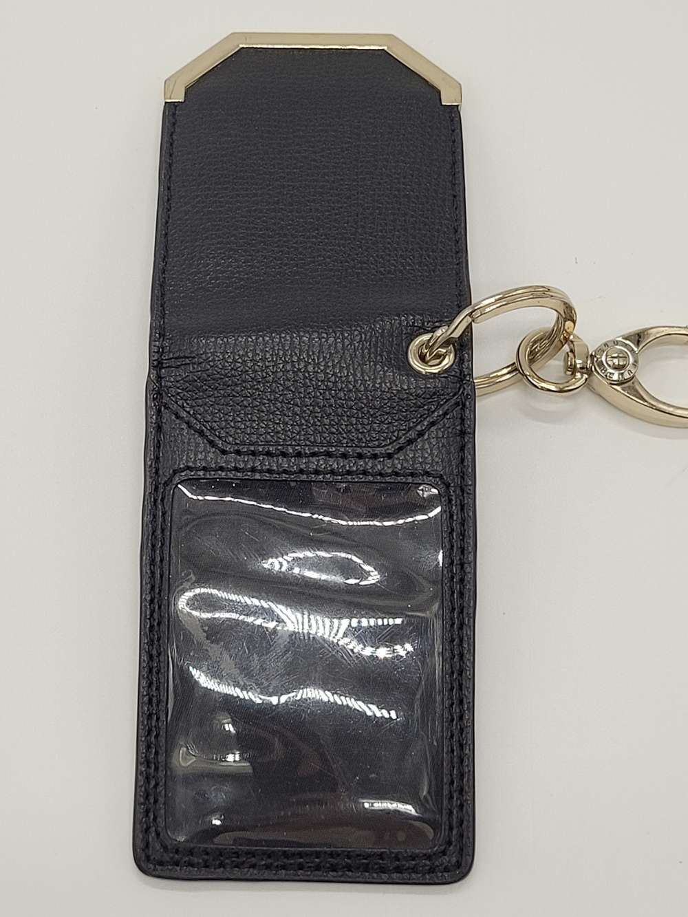 Henri Bendel W 57th Black Leather Card Holder Gold Hardware Slim Keychain Clip - Picture 8 of 12